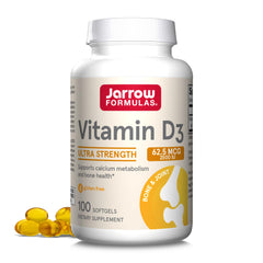 Jarrow Formulas Vitamin D3 softgel bottle for daily bone and immune support.
