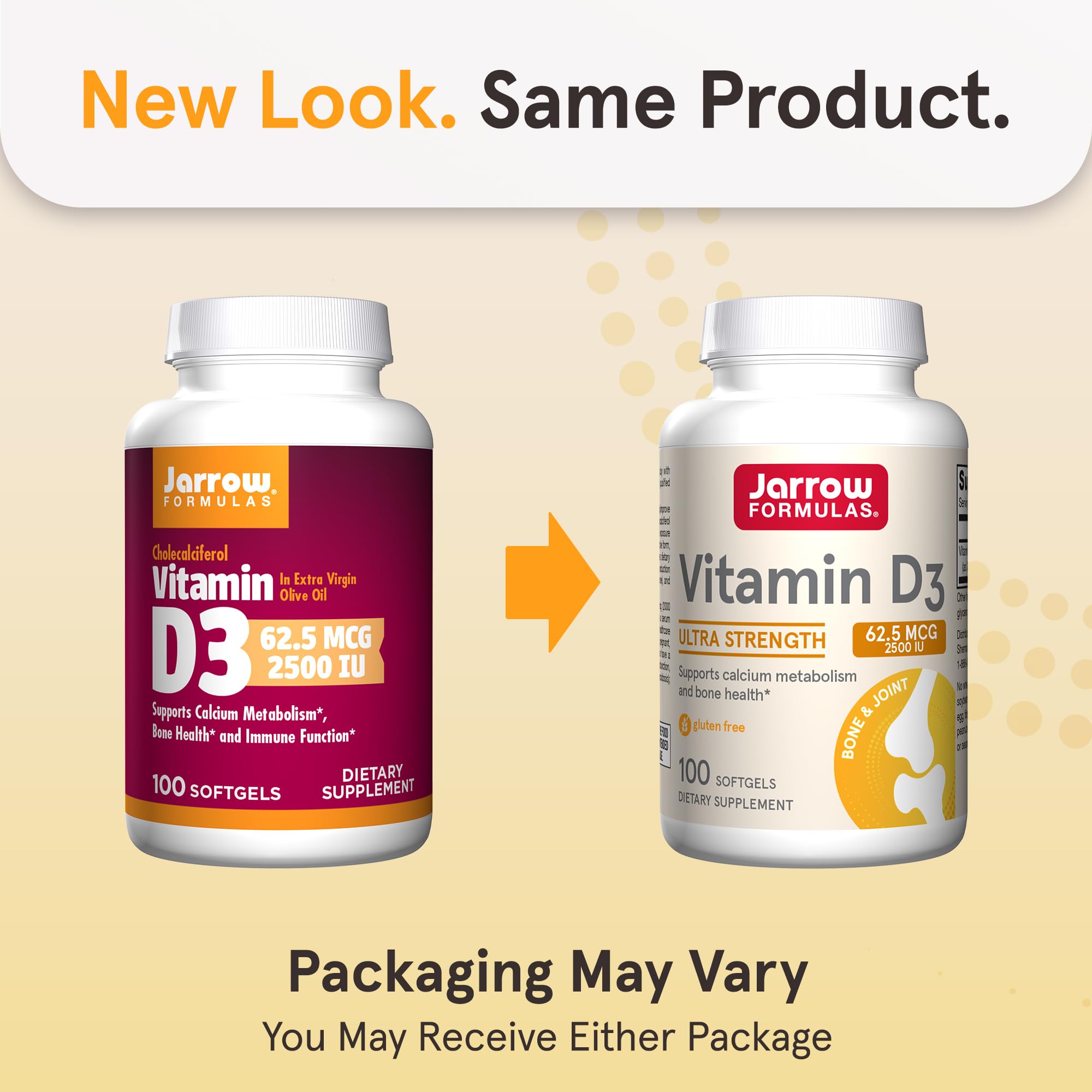 Jarrow Formulas Vitamin D3 softgel pills closeup showing convenient daily dose.