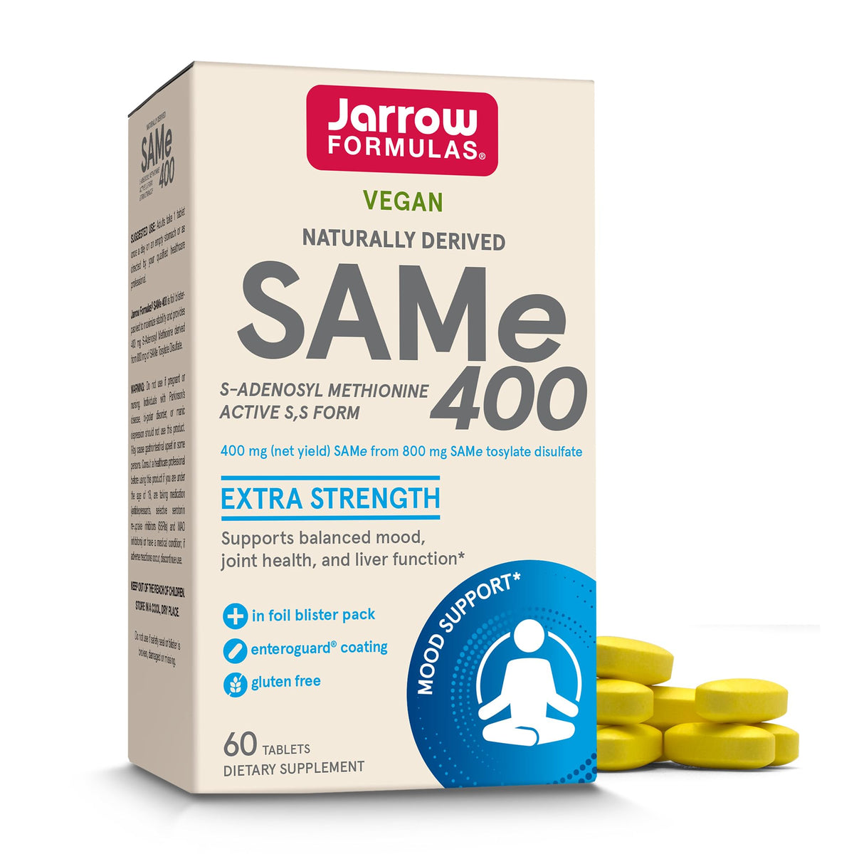 Jarrow Formulas SAM-e 400 mg tablet front view suggests joint health potential