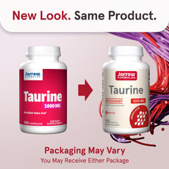 Jarrow Taurine capsules arranged to show dosage benefits for cognitive health