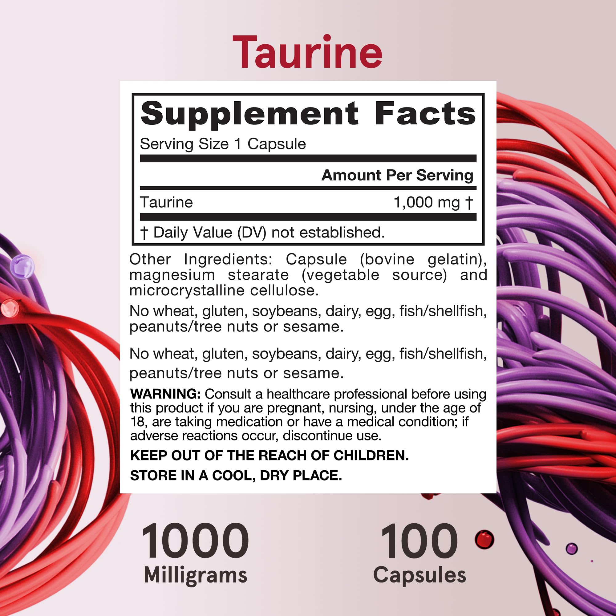 Jarrow Taurine dosage scene showing one capsule per day usage