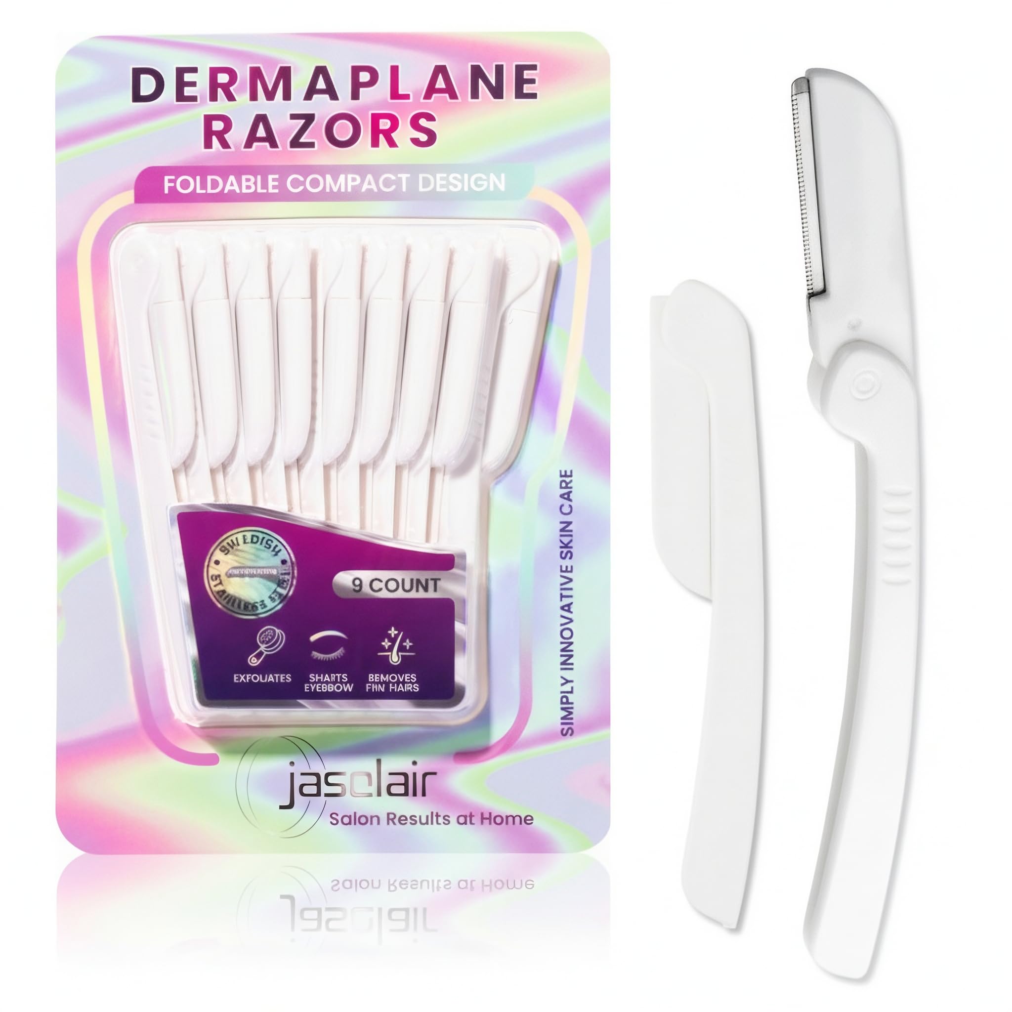 Jasclair Dermaplaning Razor nine-count pack for peach fuzz removal and makeup prep