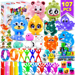 Jasny 107pcs party favors set with assorted fidget toys for celebrations.