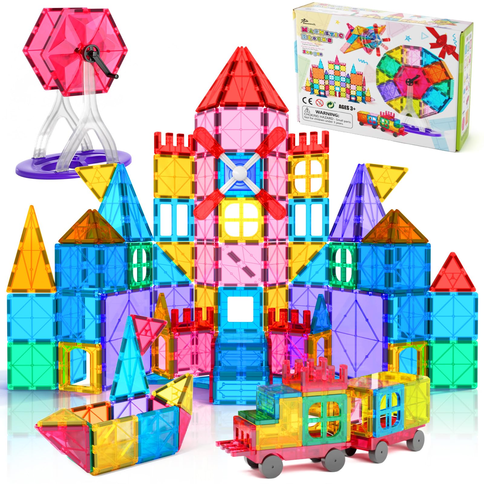 Jasonwell magnetic tiles Ferris wheel for imaginative play and fine motor skills.