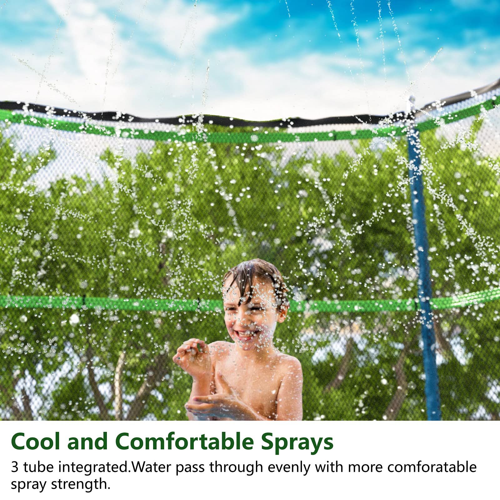 Jasonwell backyard cooling spray reduces trampoline heat on sunny afternoons.