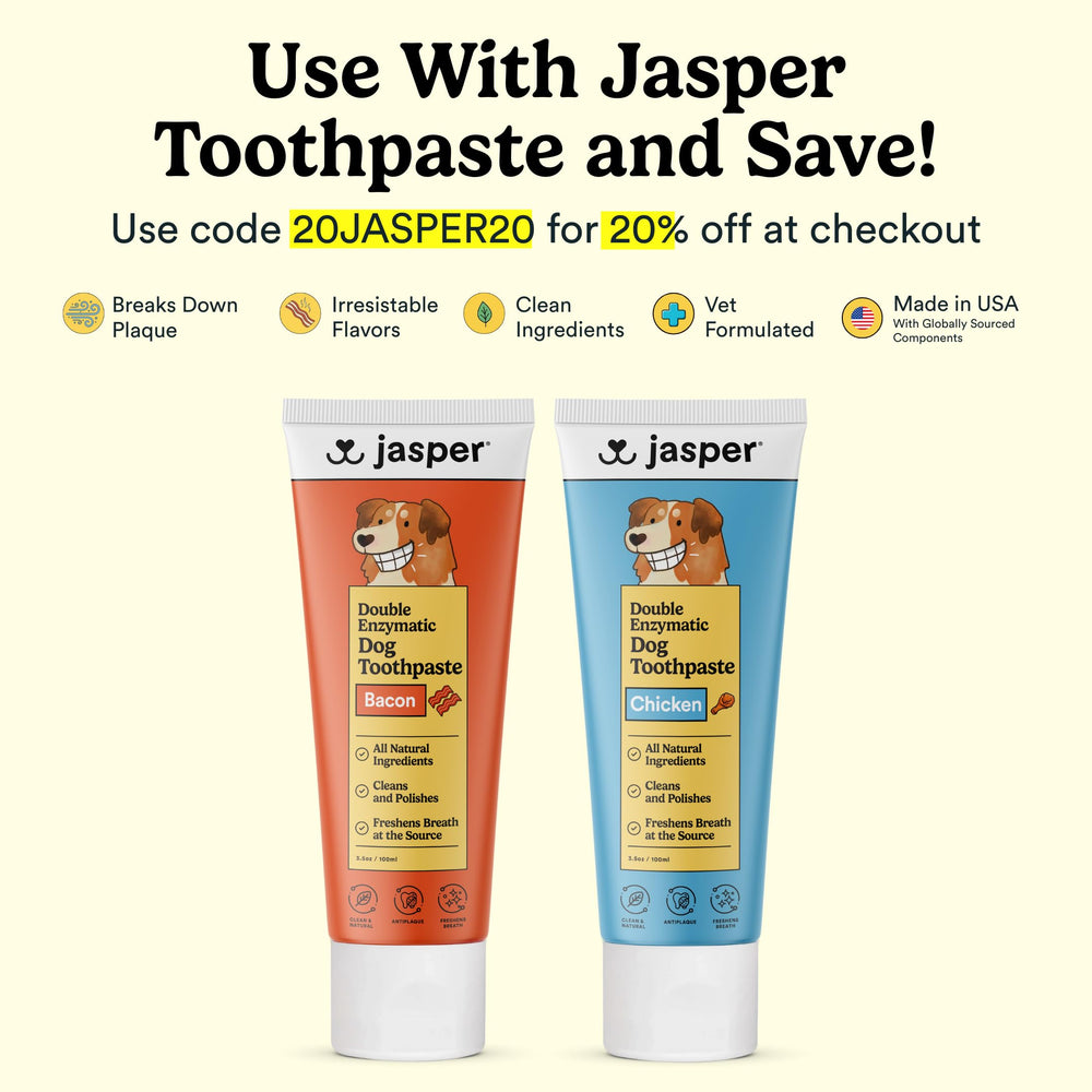 Jasper finger-fit dog toothbrush enables precise 360° cleaning around molars.