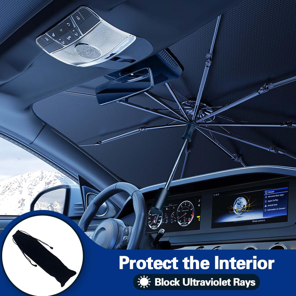 JASVIC foldable front window shade shown in use for quick setup on busy mornings.