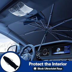 JASVIC foldable front window shade shown in use for quick setup on busy mornings.
