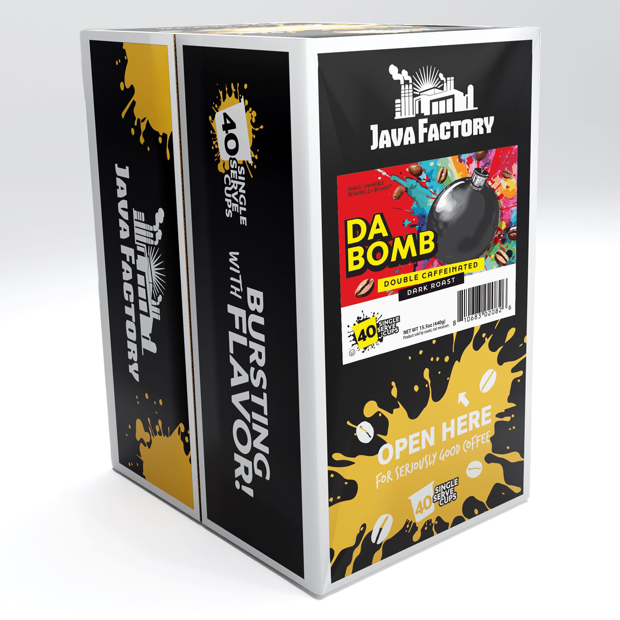 Java Factory Da Bomb dark roast pod in a K-Cup brewer for bold flavor