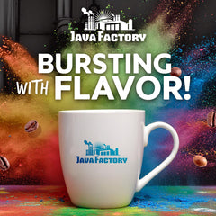 10-ounce Java Factory French Toast bag highlighting premium Arabica beans and flavor