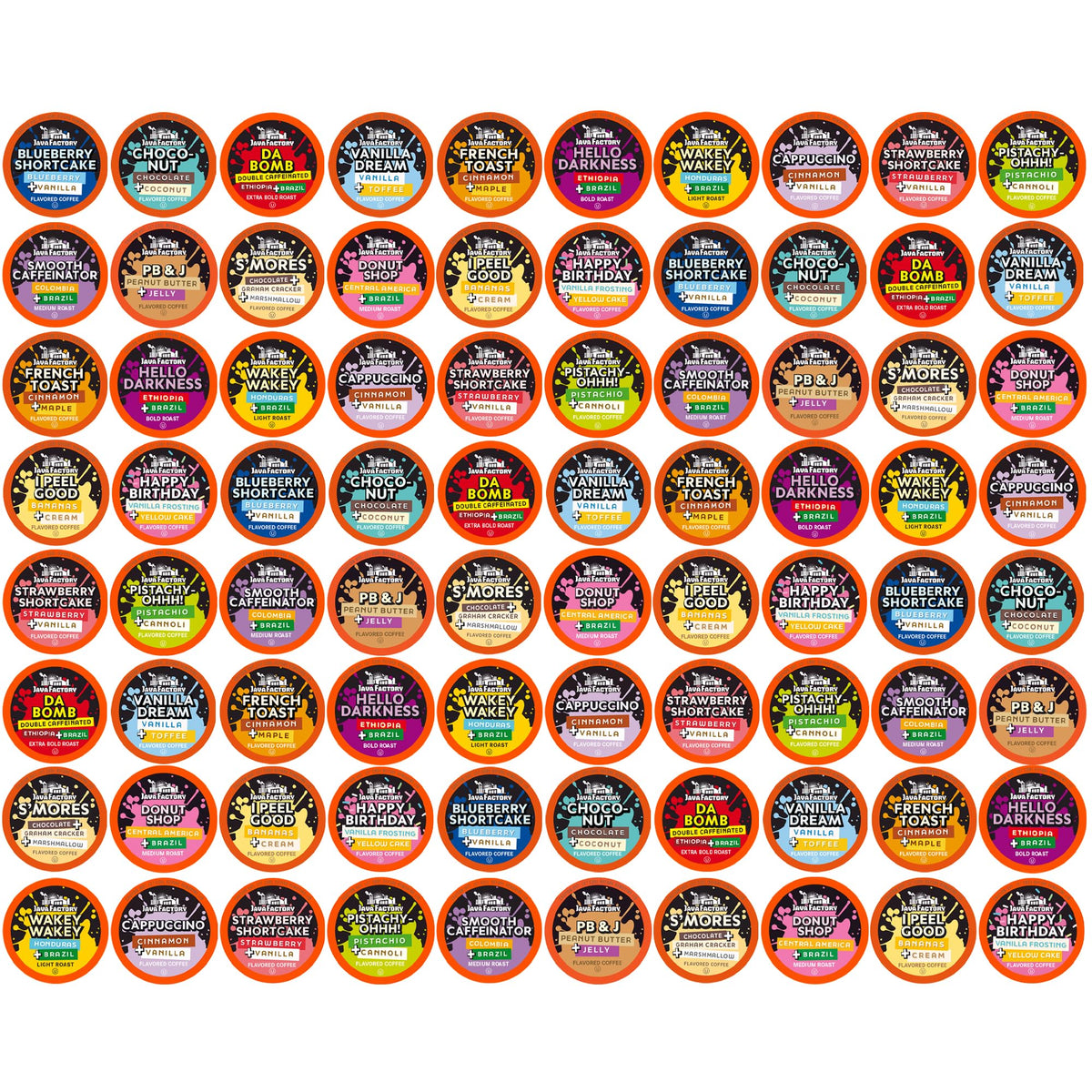 Java Factory variety pack 80-count pods for Keurig brewers, ideal for home tasting