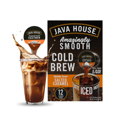 Java House peel-and-pour pod demonstrates quick hot or cold coffee.