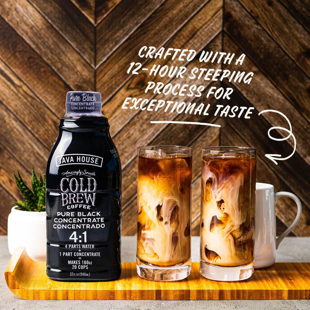 Smooth cold brew swirl in glass highlights balanced notes and low acidity.