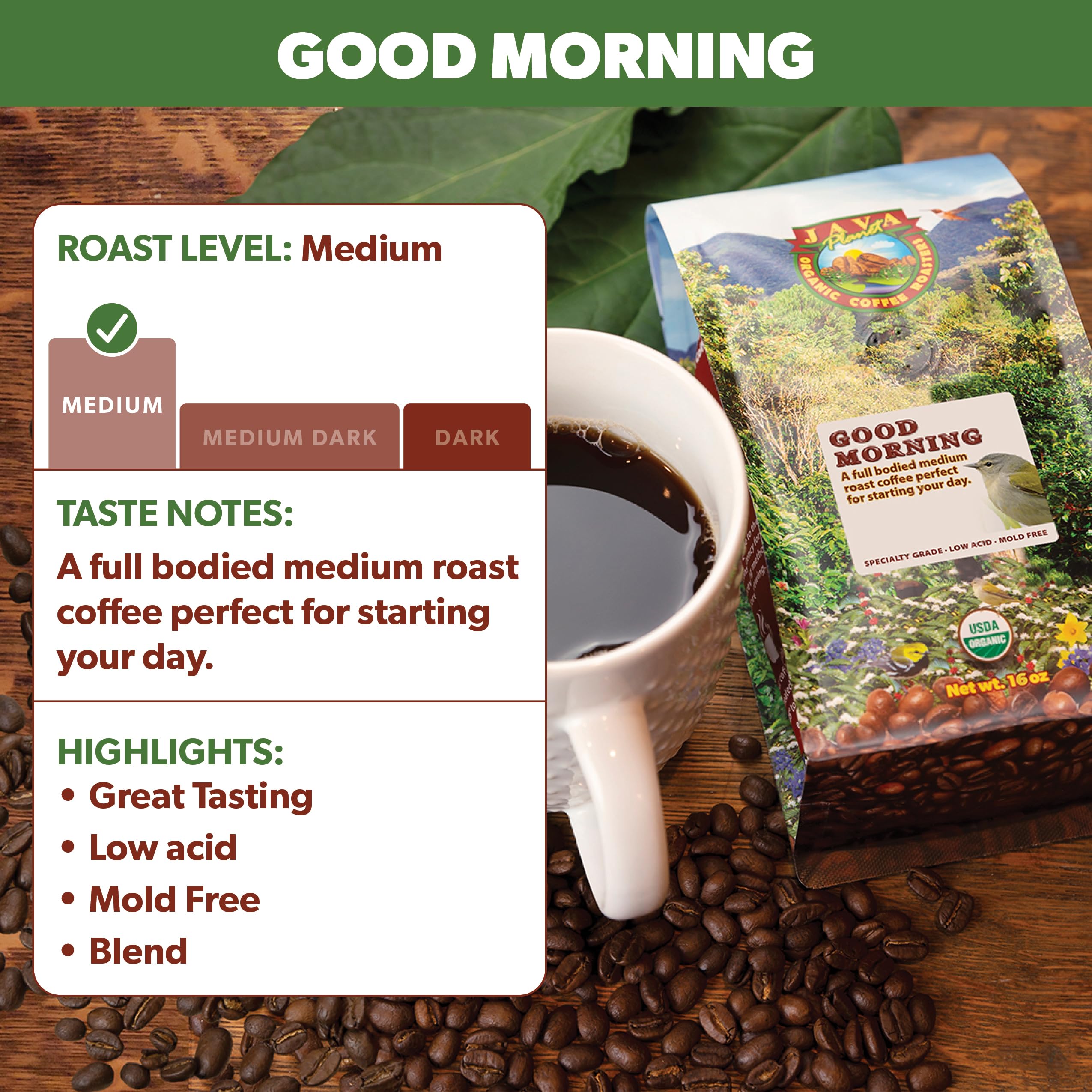 Java Planet mug with steam demonstrates an inviting, aromatic start to the day.