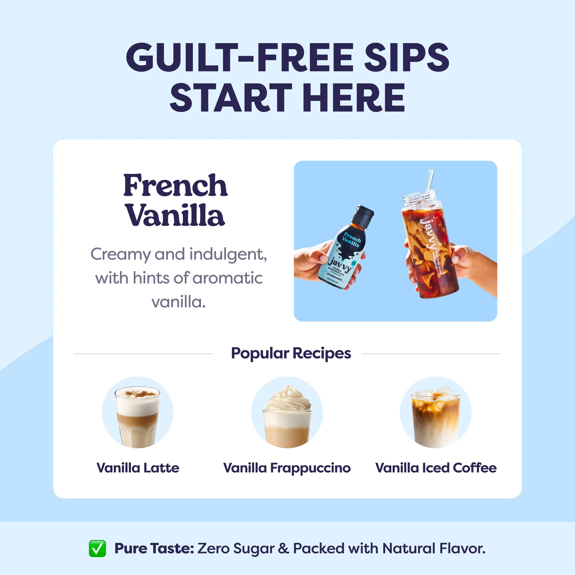 Javvy iced coffee glass emphasizes easy cold brew at home with balanced sweetness.