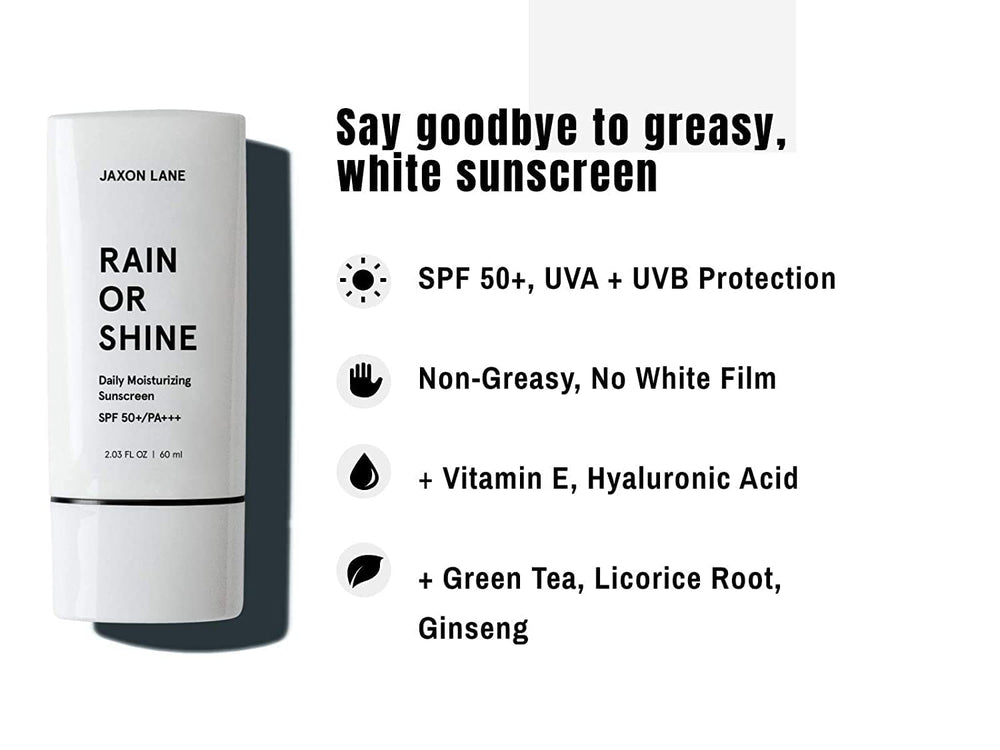 JAXON LANE Rain or Shine SPF 50 tube dispensing for easy, mess-free application