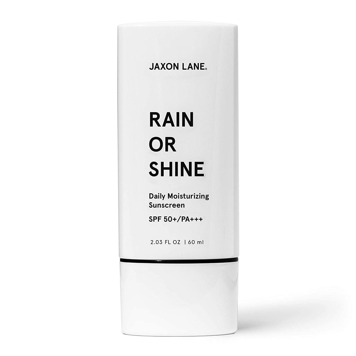 JAXON LANE Rain or Shine SPF 50 tube front showing fragrance-free sunscreen for daily protection