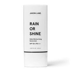 JAXON LANE Rain or Shine SPF 50 tube front showing fragrance-free sunscreen for daily protection