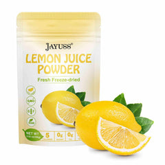 Jayuss Lemon Juice Powder canister showing pure citrus flavor ideal for drinks