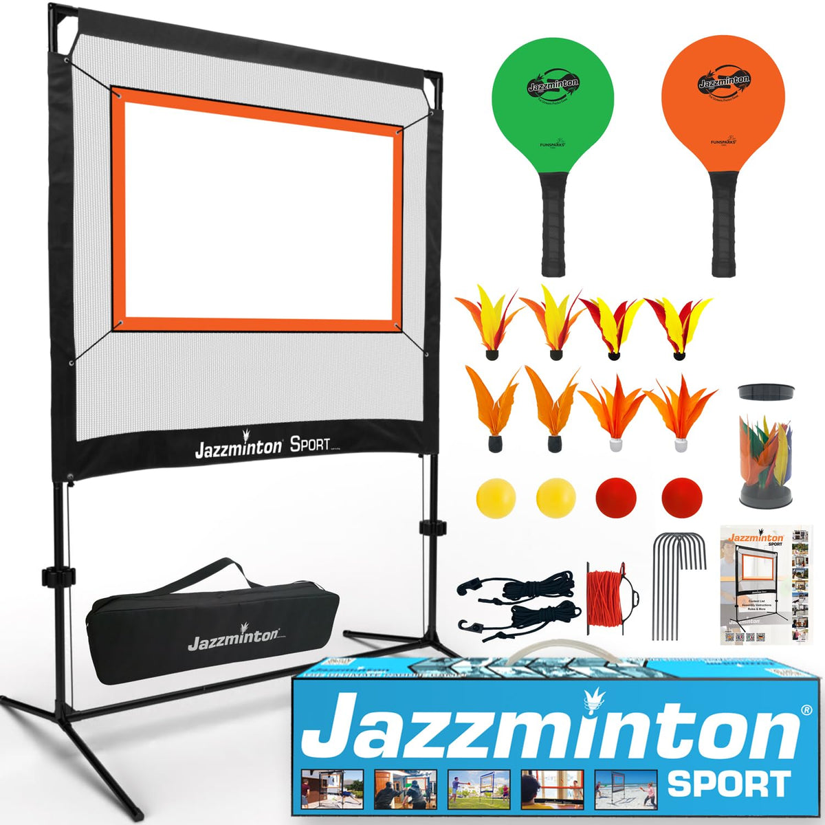 Jazzminton Sport net setup enables quick indoor or outdoor play for all ages