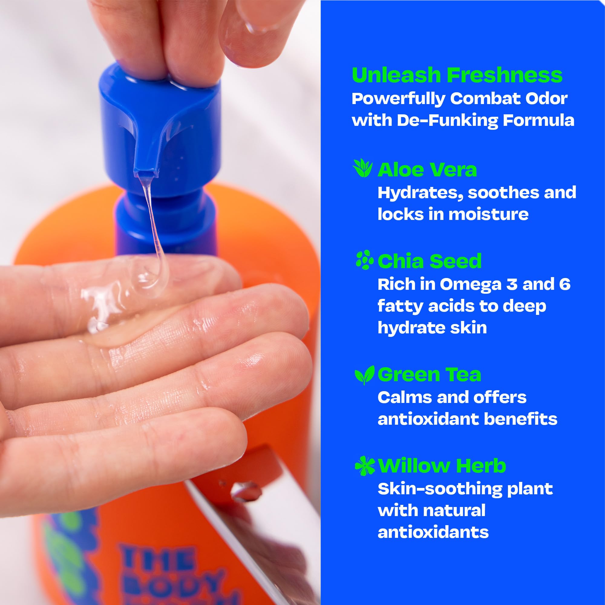 JB SKRUB kids body wash featuring Aloe Vera and Green Tea.
