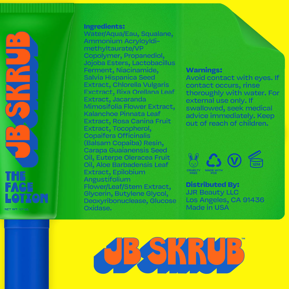 JB SKRUB The Face Lotion pump demonstrates fast-absorbing hydration for teens.