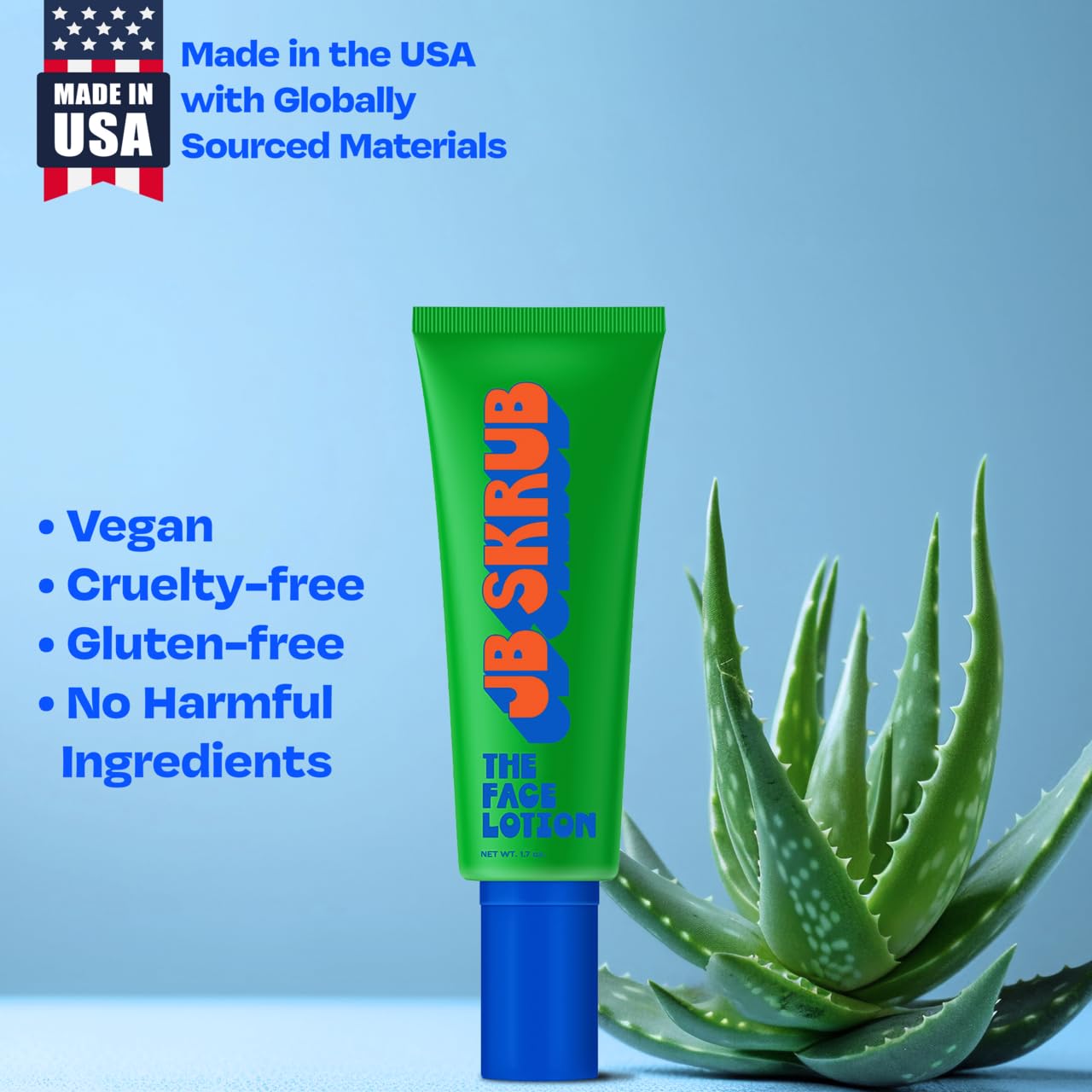 JB SKRUB The Face Lotion 1.7 oz packaging ideal for daily teen routines.