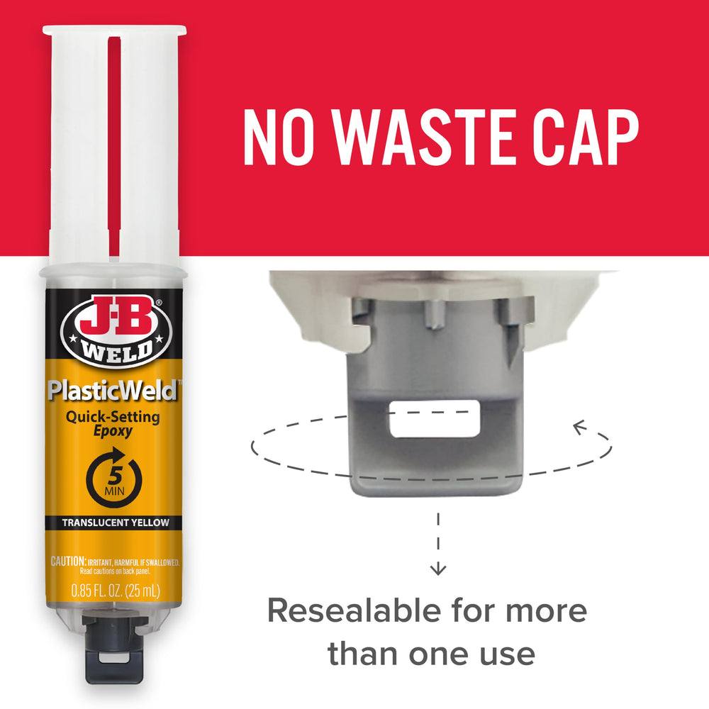 PlasticWeld sets in five minutes and cures in one hour.