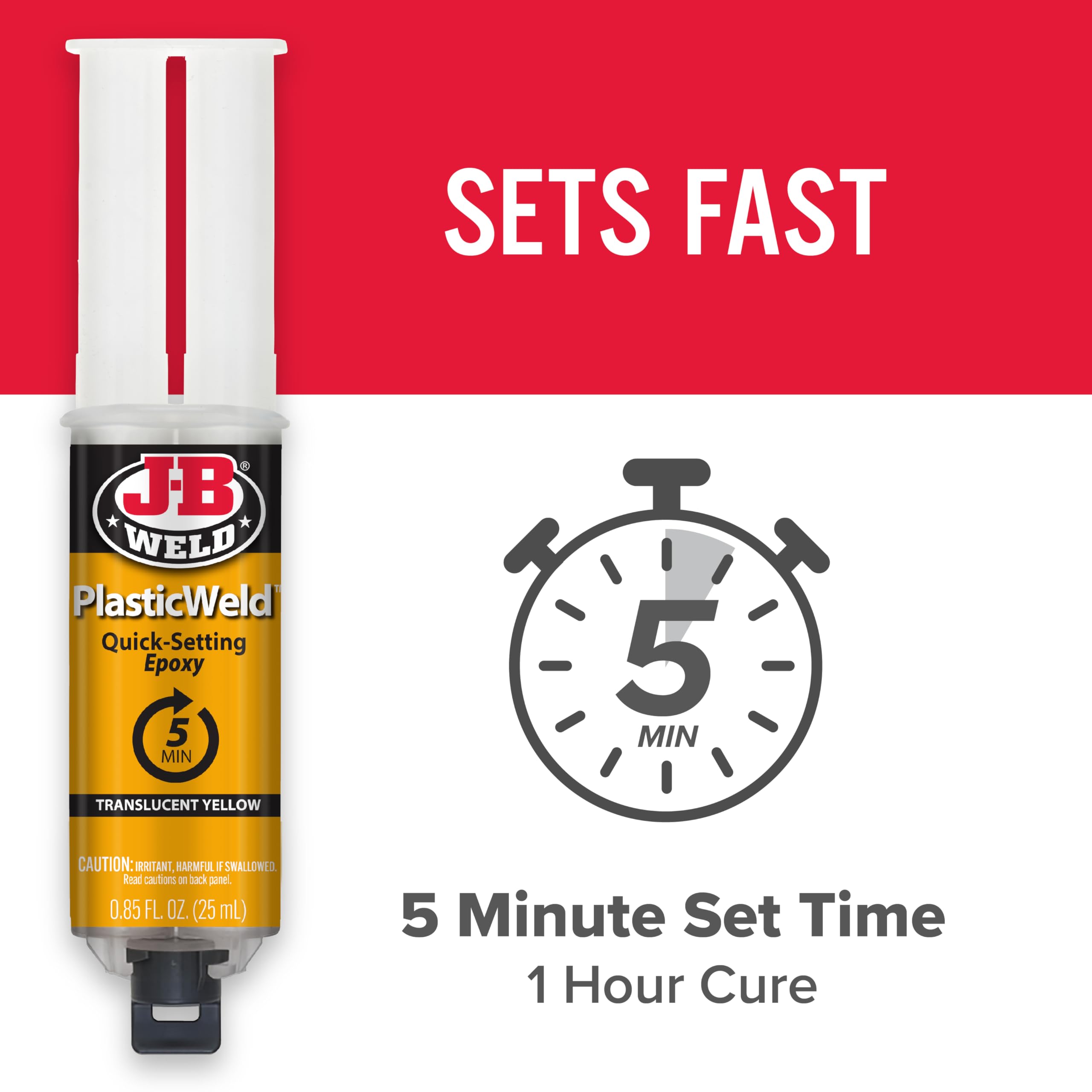 PlasticWeld cures to a translucent yellow color for discreet repairs.