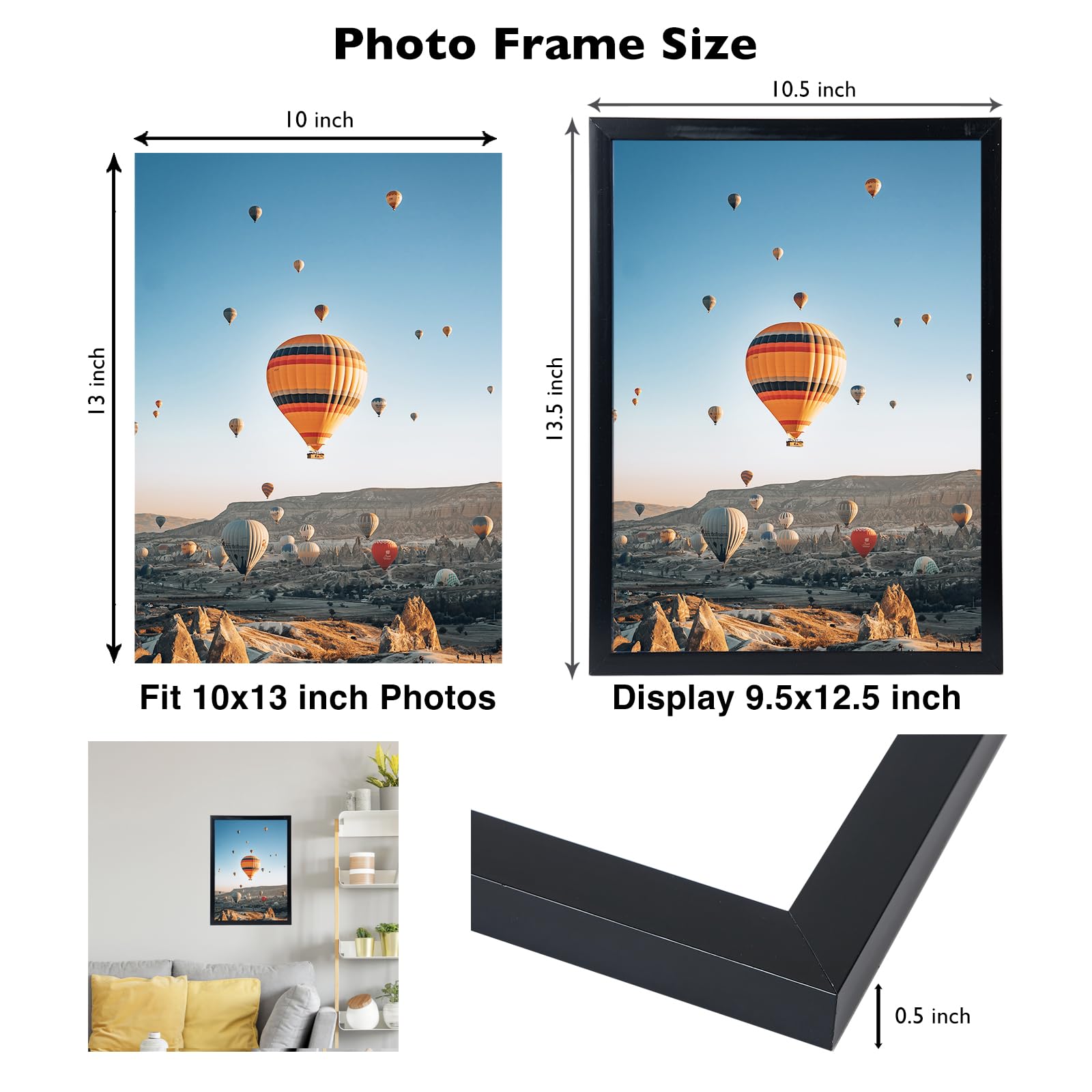 JCJMY 10x13 black frame horizontal and vertical display on walls.
