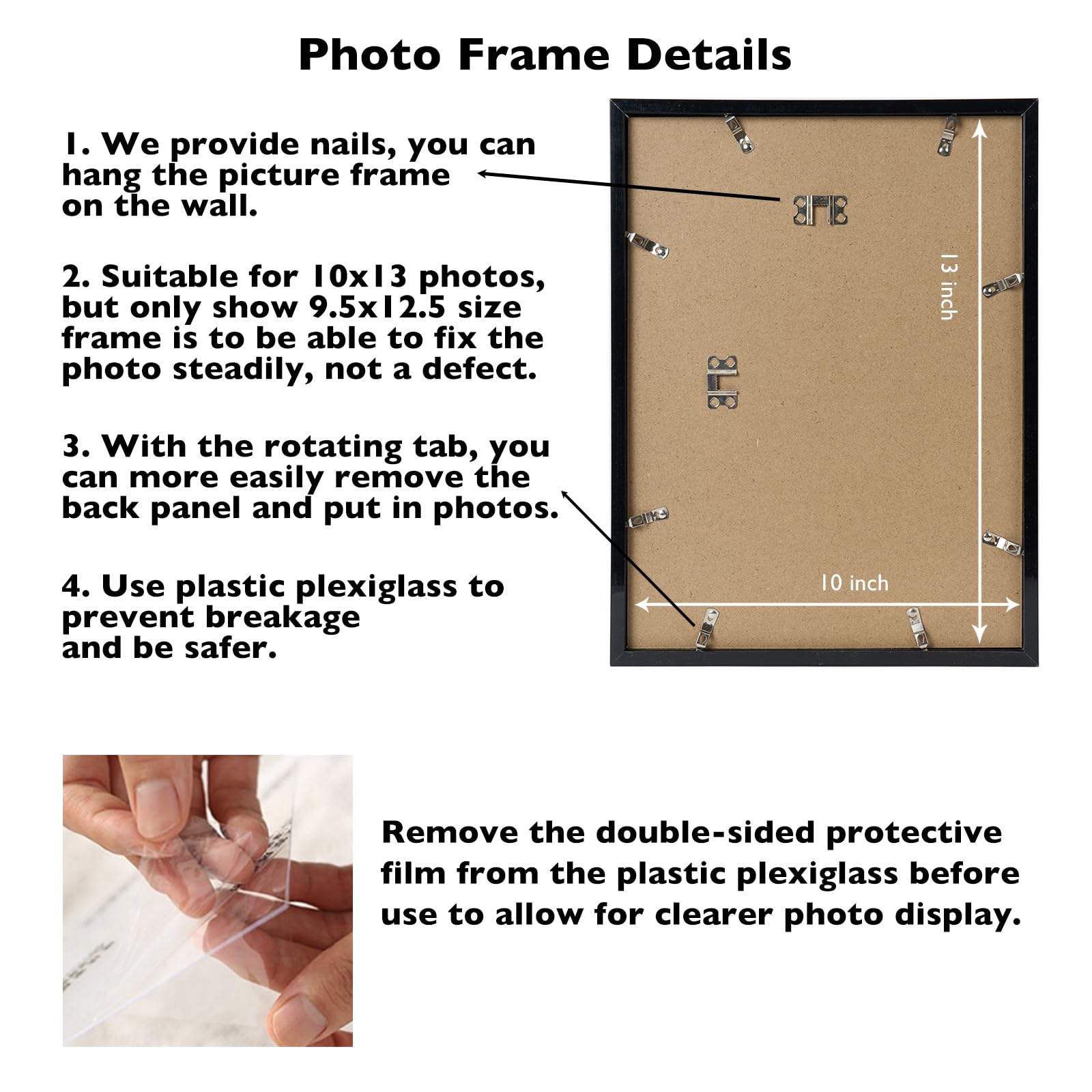 JCJMY frame back with rotating tab eases photo insertion.