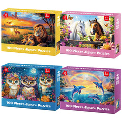 Jeacirio 4-pack puzzle: lions family image; stimulates imagination and teamwork.