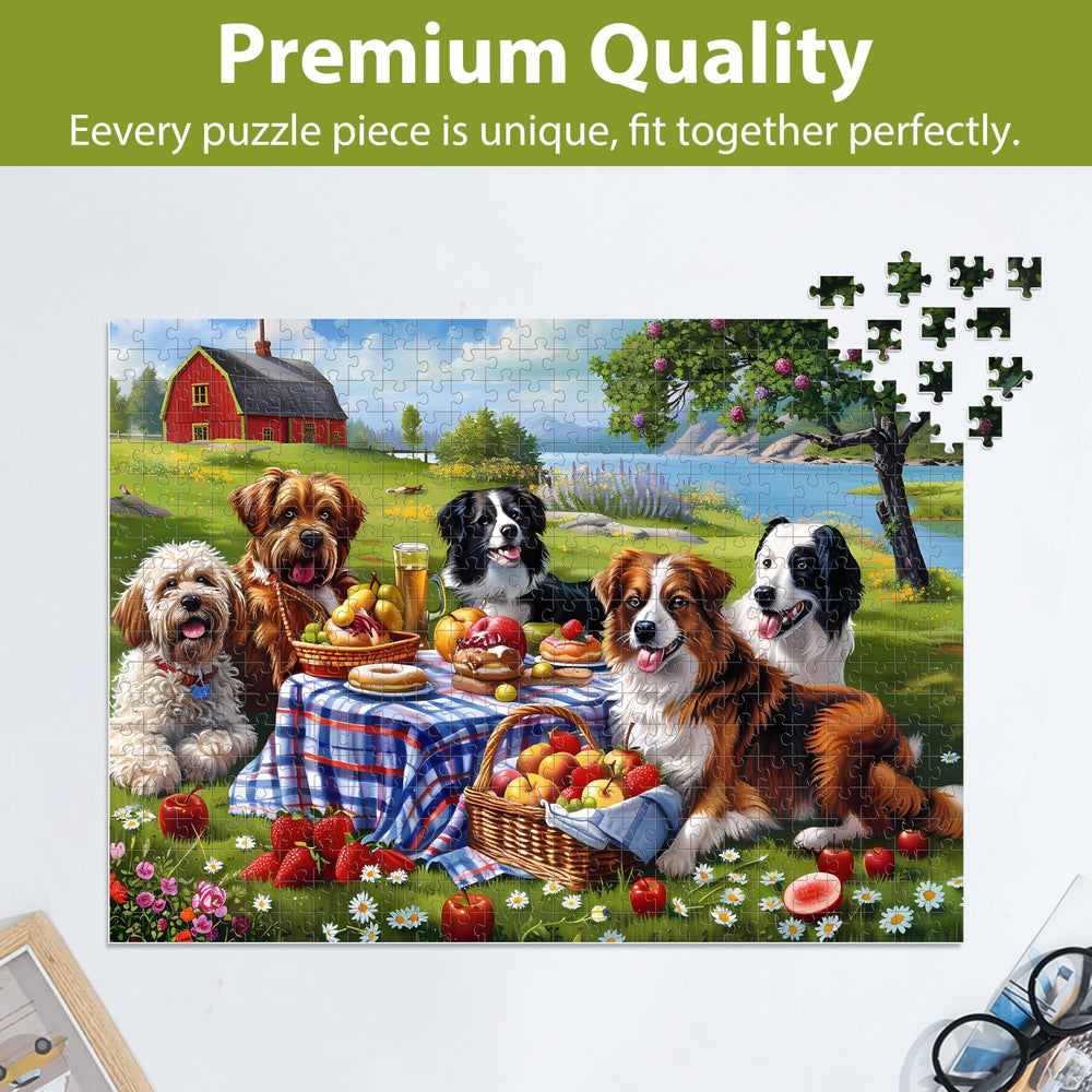 Jeacirio original-dogs-artwork puzzle reveals unique dog artwork after completion.