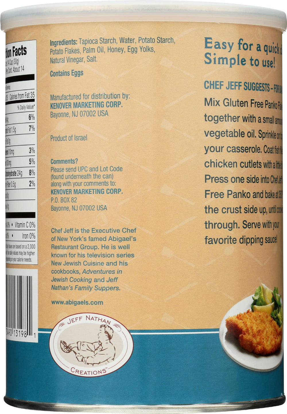 Jeff Nathan Creations panko from Israel without artificial flavors.