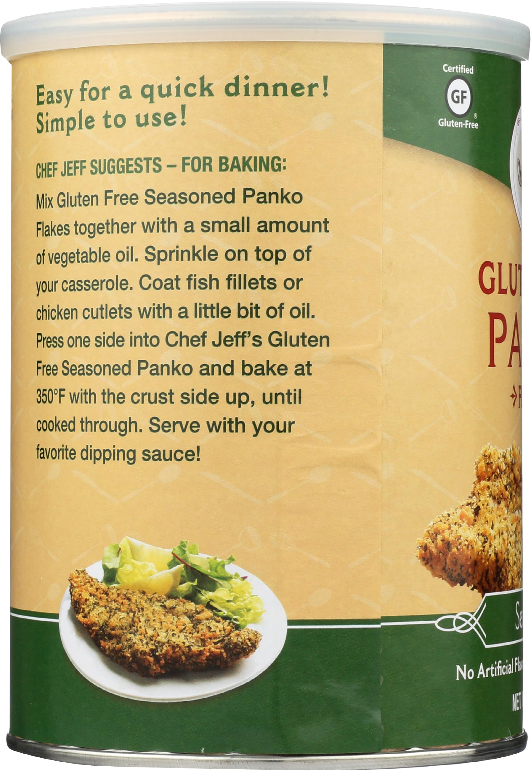 Golden flakes coating on pan-fried fish using Jeff Nathan Creations panko.