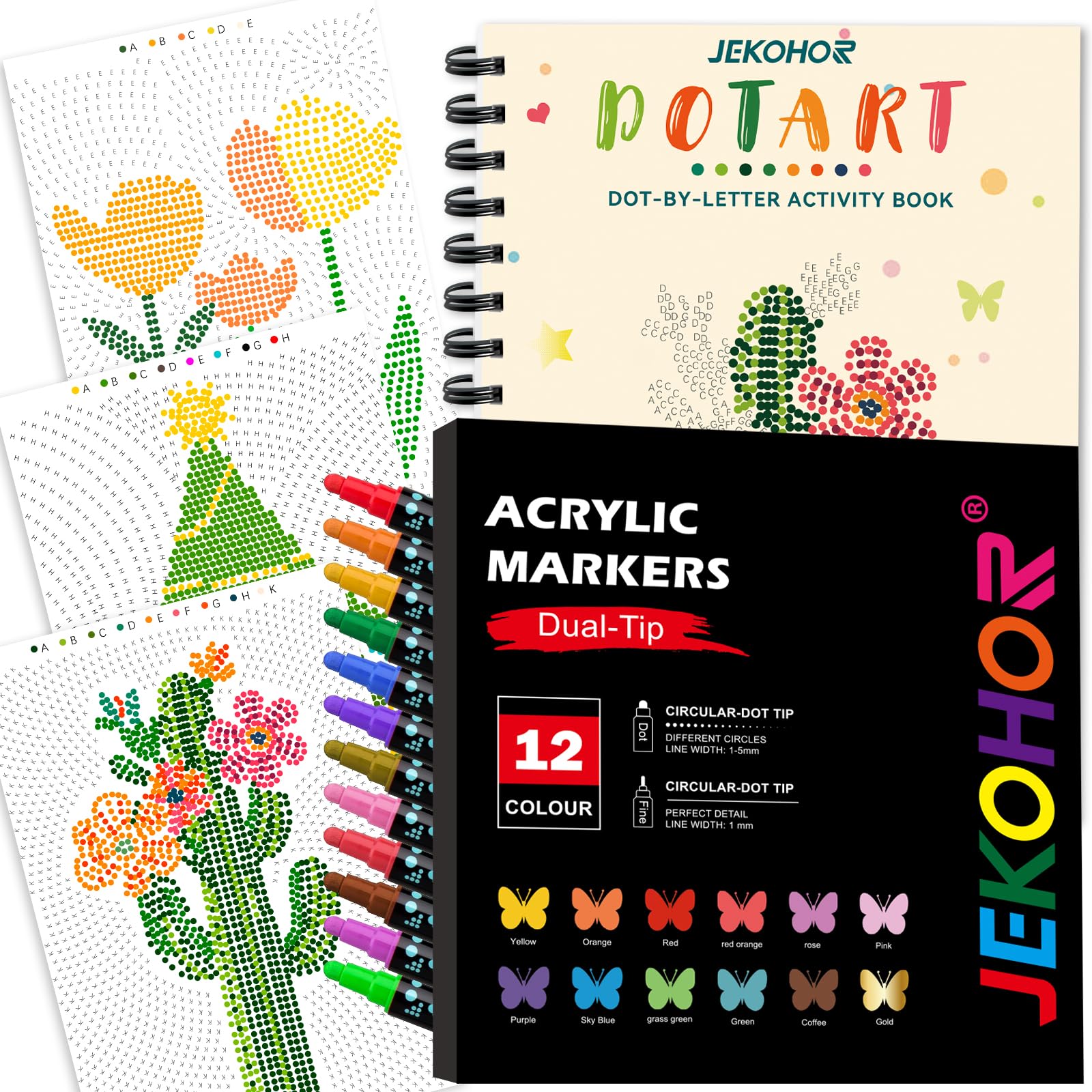 Jekohor coloring book cover with dot art meditation patterns for mindful relaxation.