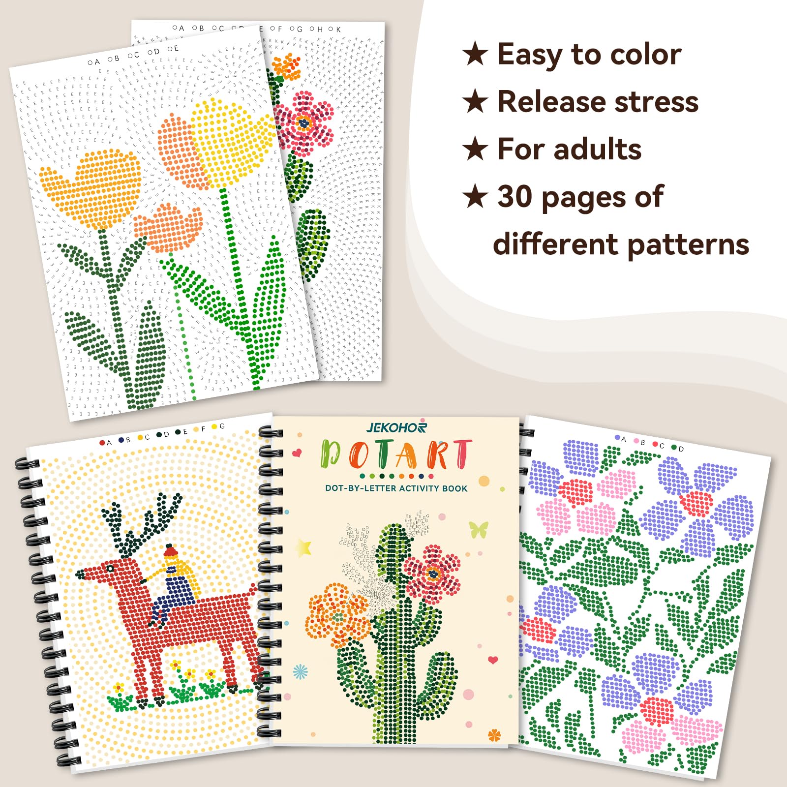 Jekohor Dot Art landscape page invites tranquil coloring to enhance concentration