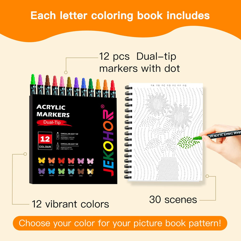 Jekohor dot art markers 12-set shown for vibrant coloring.