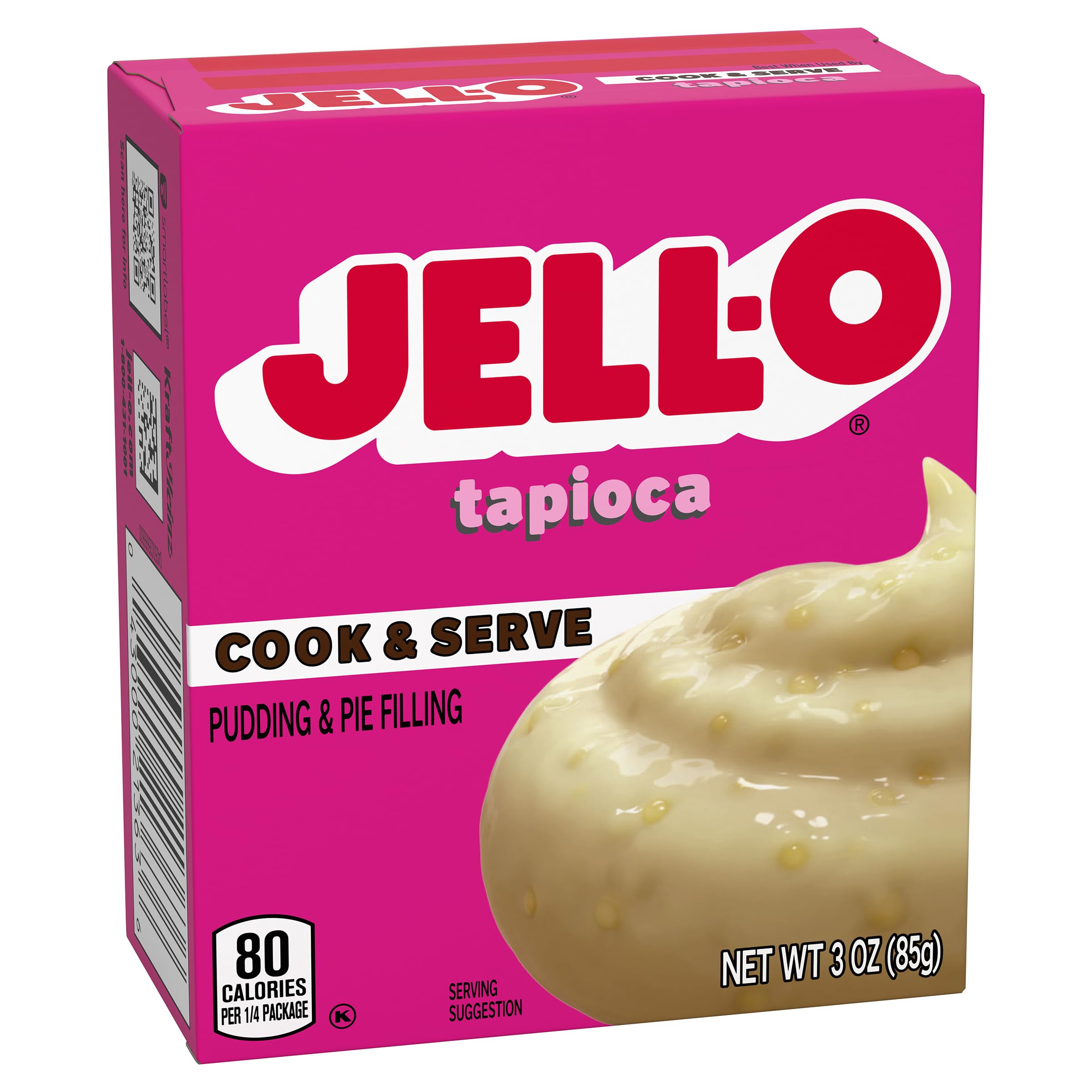 Jell-O Tapioca pudding mix being poured with cold fat-free milk for preparation