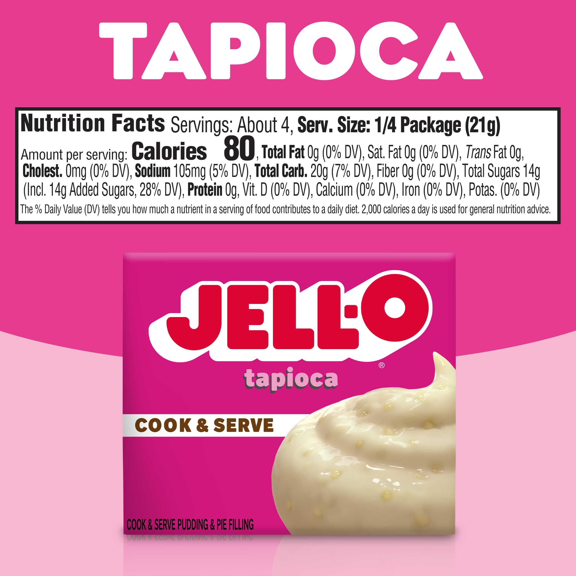 Jell-O individual sealed pouch ensures freshness of tapioca mix