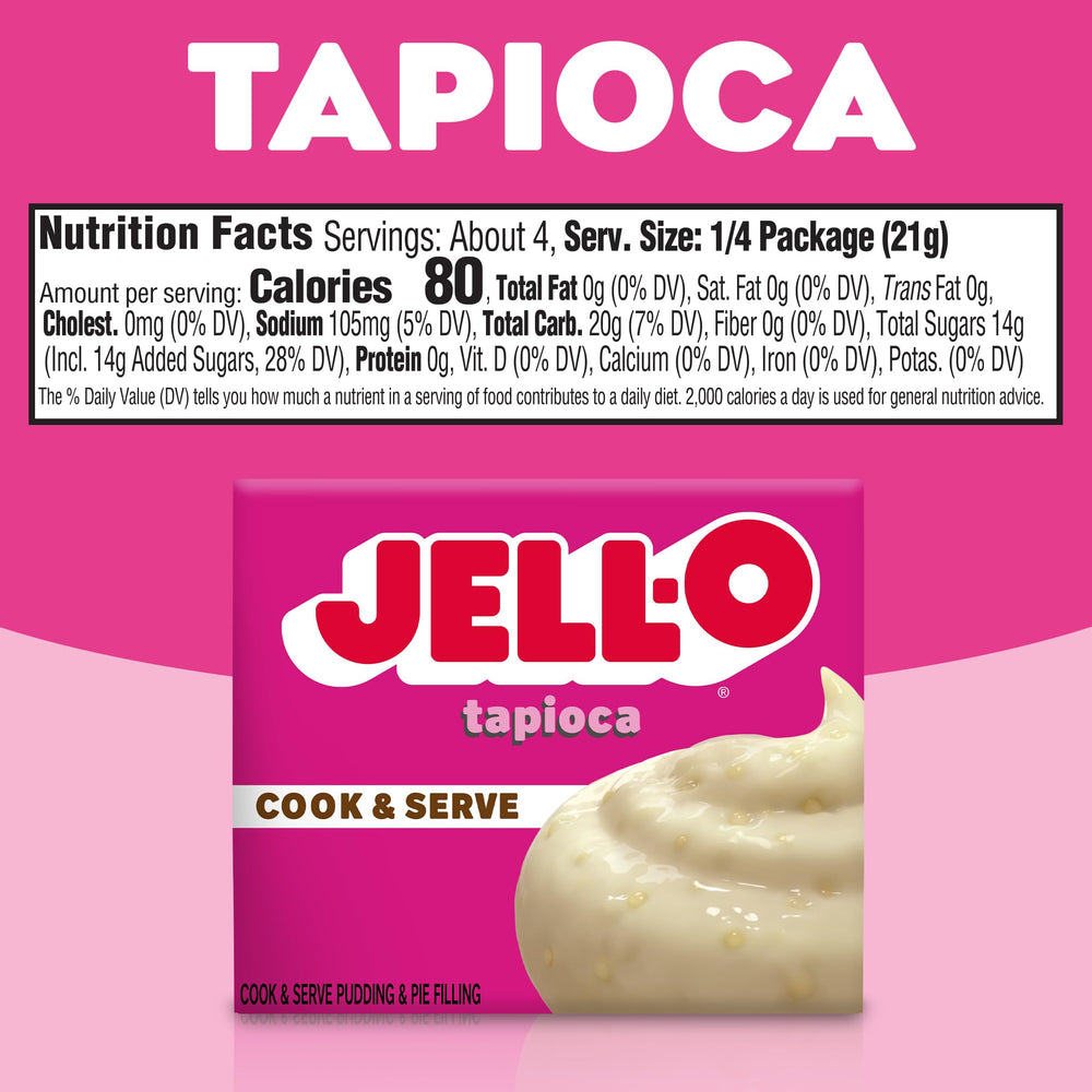 Jell-O individual sealed pouch ensures freshness of tapioca mix