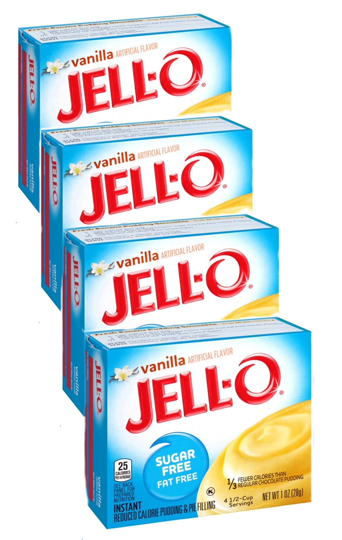 Jell-O Vanilla Sugar-Free Instant Pudding packet mixed with milk for quick dessert