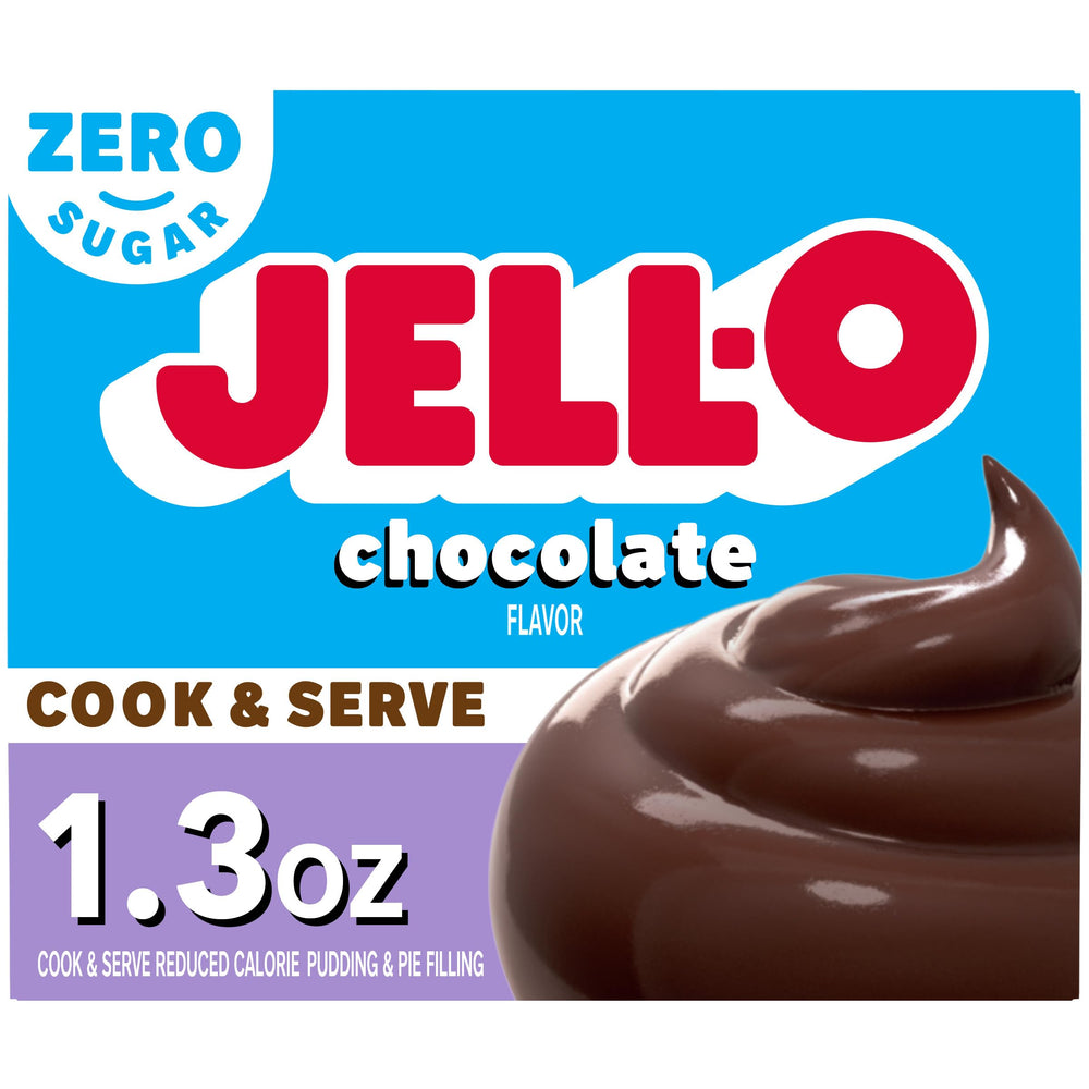 Jell-O Zero Sugar Chocolate Pudding Mix box showing convenient packaging