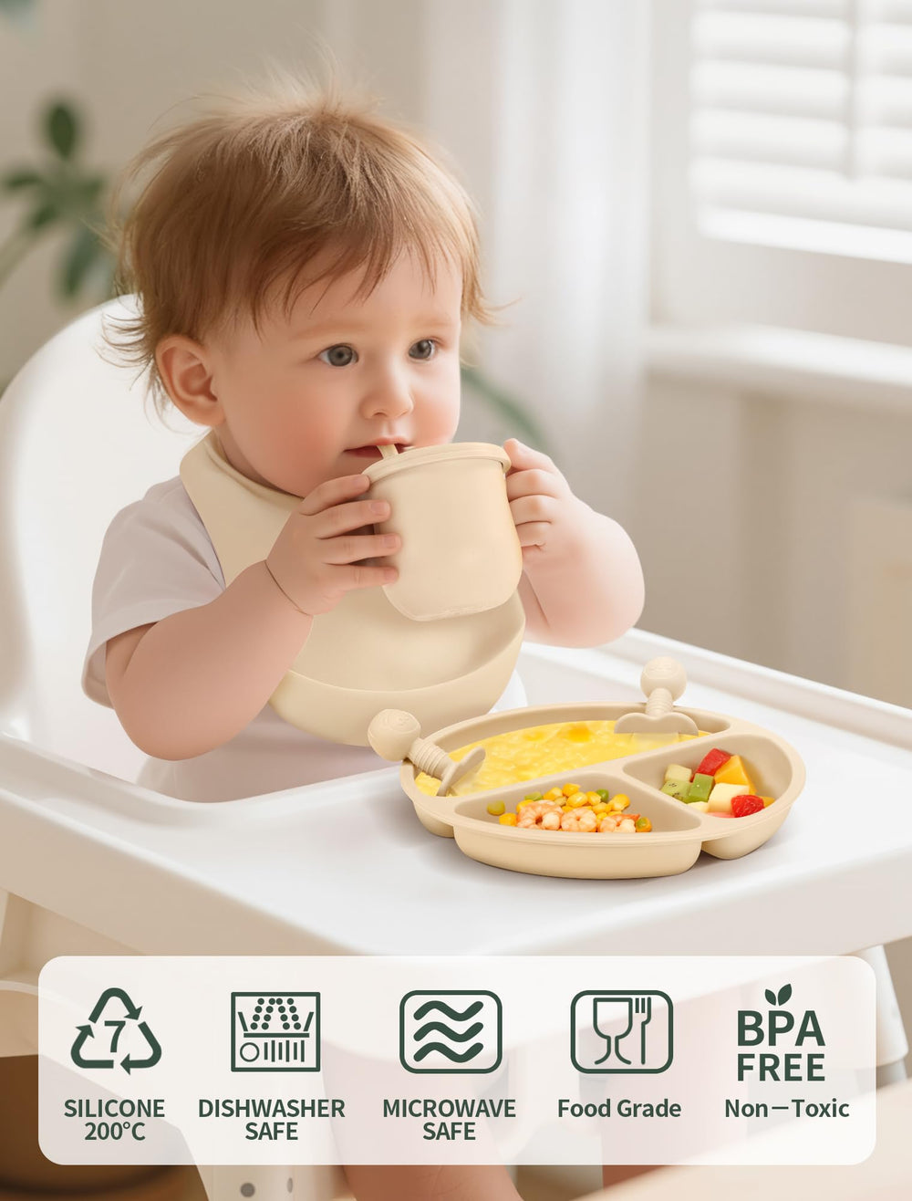 JELLDJK adjustable silicone bib with deep pocket catching drops
