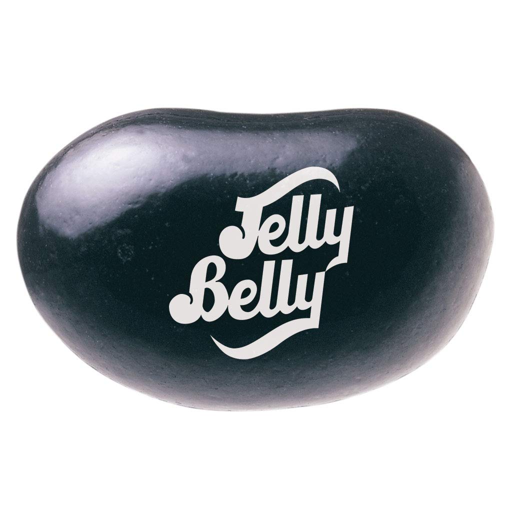 Jelly Belly Licorice Jelly Beans closeup bag highlights glossy black color and classic flavor.