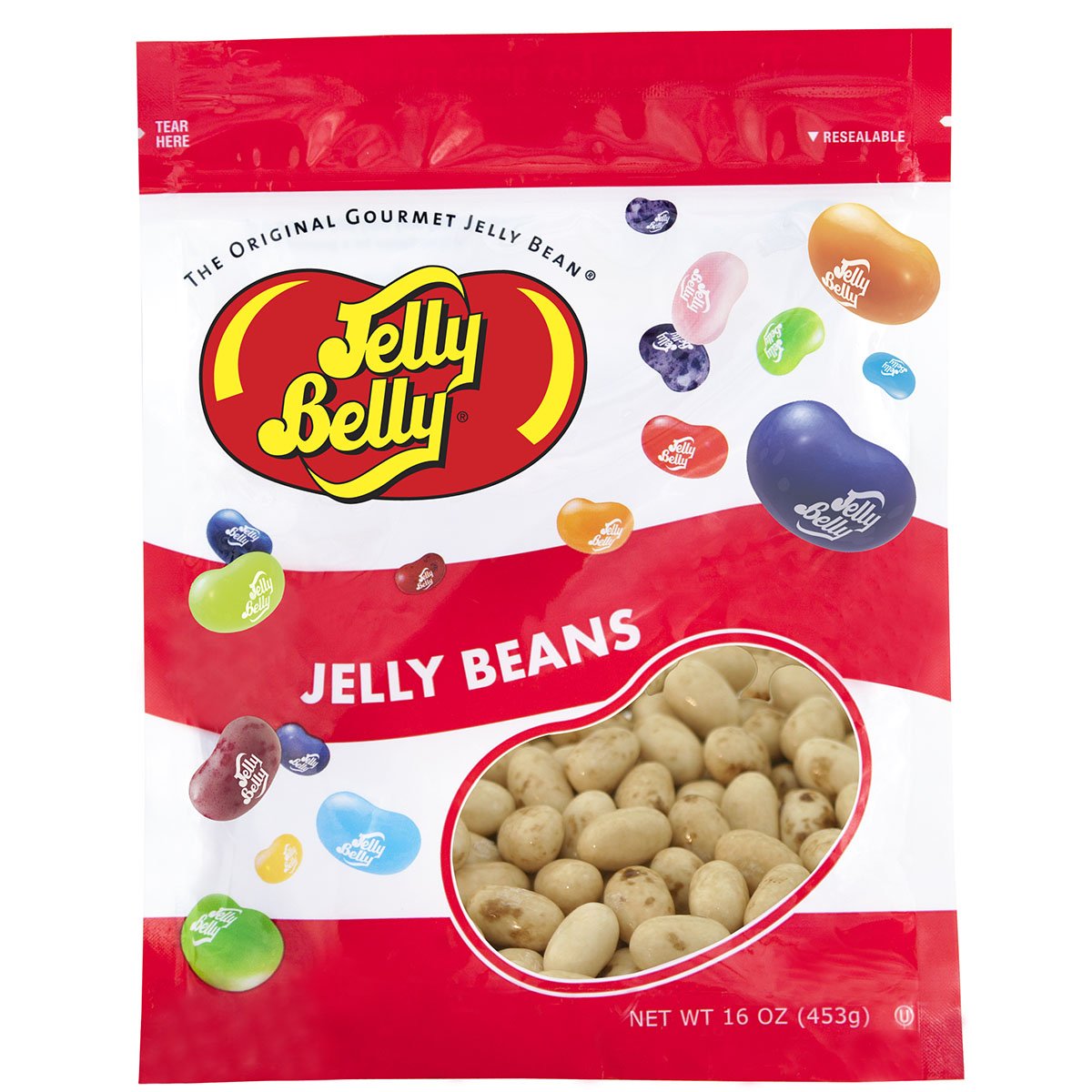 Jelly Belly Toasted Marshmallow jelly beans in a resealable bag for freshness.