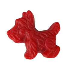 Jelly Belly red licorice Scottie Dogs back-pack shows resealable packaging for freshness