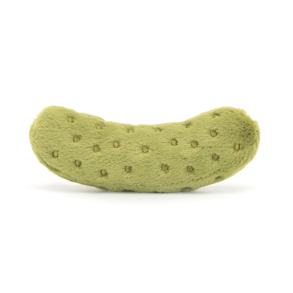 Jellycat Amuseables Pickle facial detail with a friendly grin.
