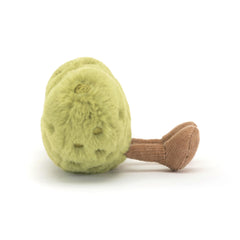 Green Jellycat Pickle plush with freckles, ideal for imaginative play.