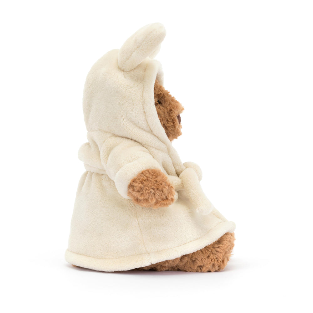 Bartholomew Bear bunny ears detail adding whimsy to the bathrobe look.